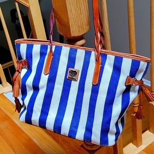 Dooney & Bourke canvas/leather Shoulder Tote, Blue and White Stripe